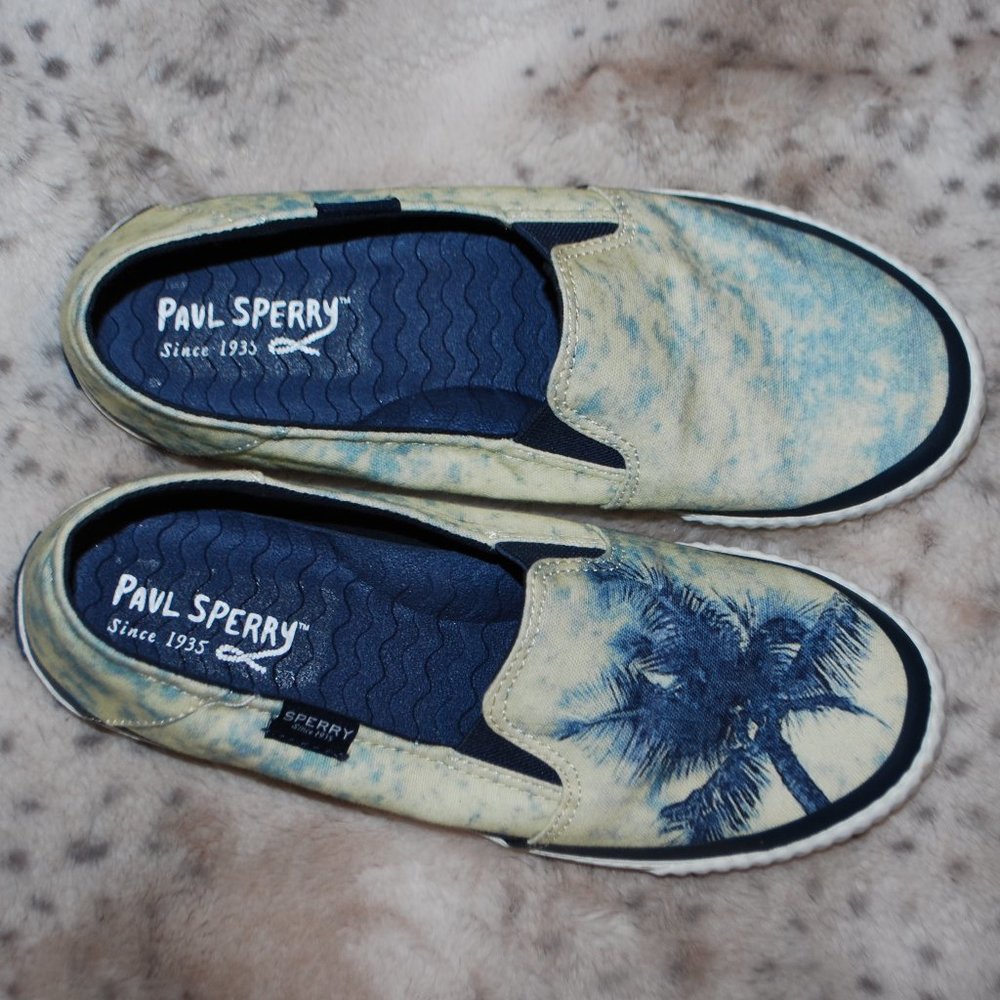 Paul Sperry Blue/White Tropical Tree Shoes - 7M